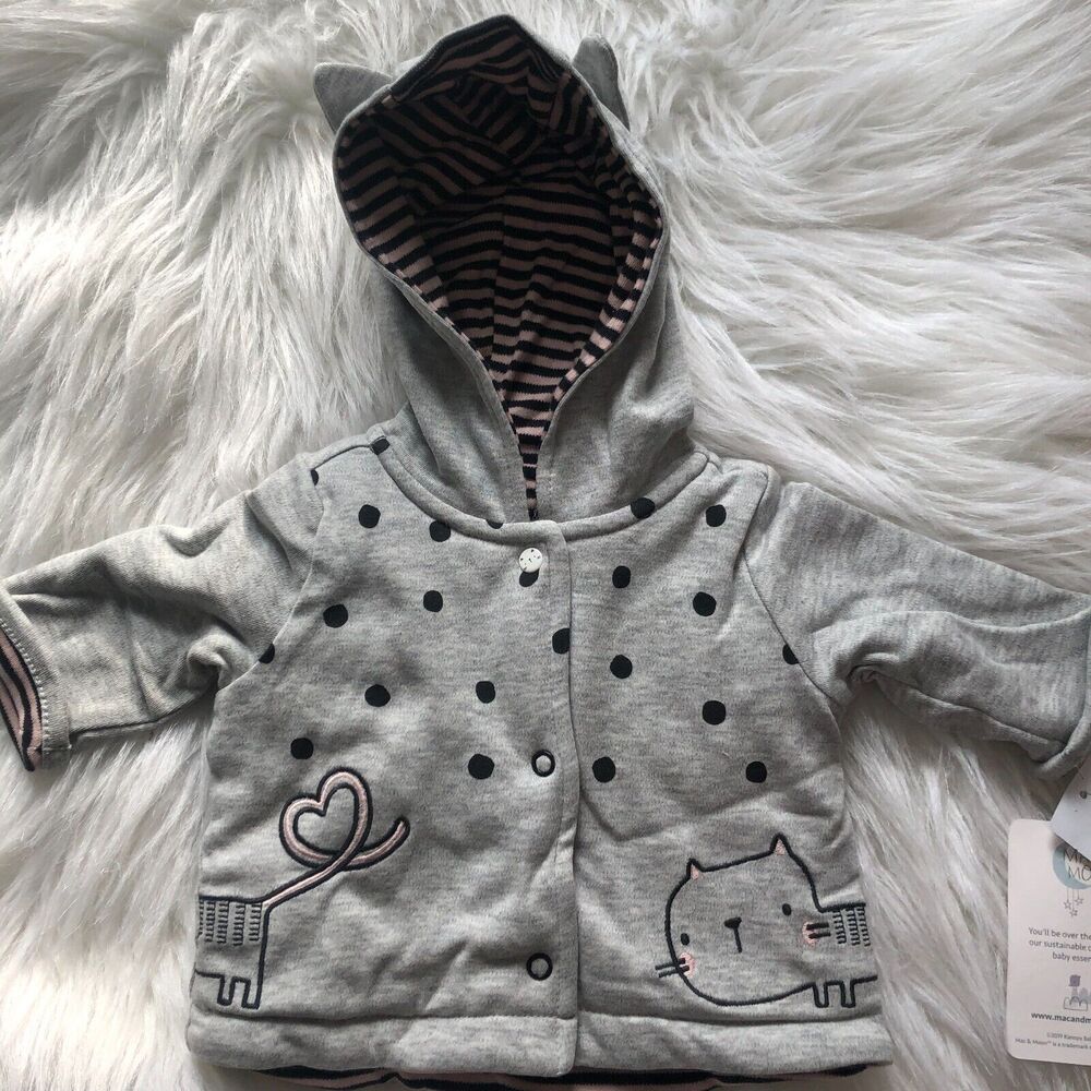 Mac & Moon Newborn Grey Polka Dot Cat Hoodie Quilted Jacket DF19T1144 Size NB‎